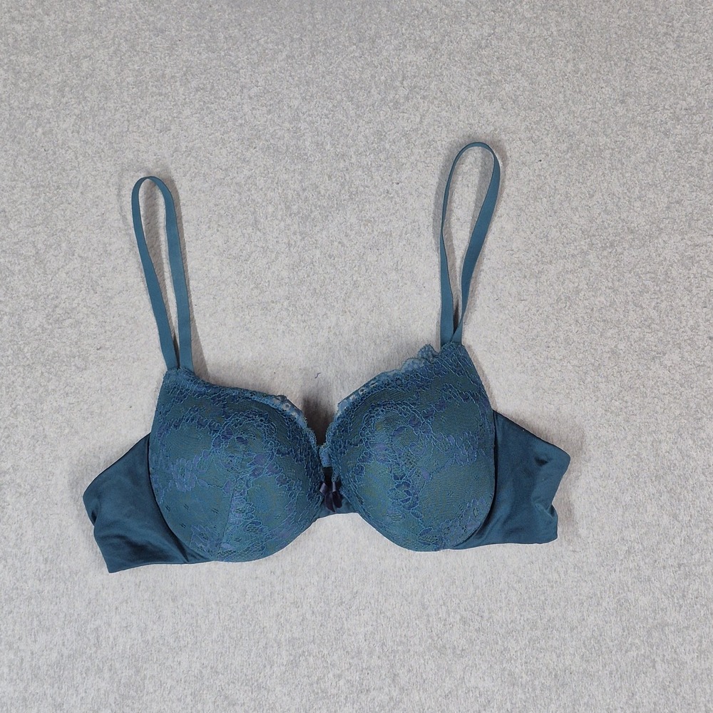 Maidenform Women Bra 36A Teal Adjustable Strap Underwired Lace Padded